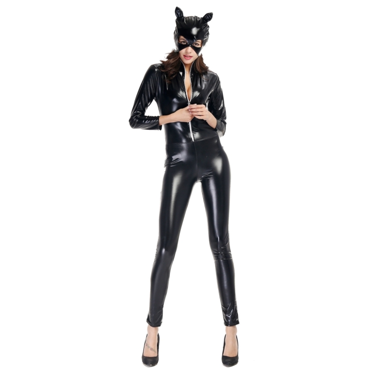 HC6275.jpg Disfraz de Halloween Charol Cat Girl Neutral Sexy Ropa de motocicleta Escenario Ropa de cosplay, Tamaño: XL, Busto: 90-94m, Cintura: 76-80cm, Ropa larga: 143cm - Imagen 1