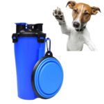 Taza de agua y comida portátil de doble uso para mascotas al aire libre con un recipiente plegable