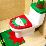 Decoración navideña elegante feliz santa elfo de santa elfo de la alfombra del asiento del asiento juego de baño