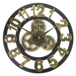 Reloj de pared con números de reloj de engranajes de un solo lado, redondo de madera retro, diámetro: 58 cm, Number 58