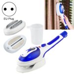 Vaporizador de mano multifunción para el hogar, portátil de viaje, máquina caliente para colgar a vapor, fondo de cerámica con cepillo de franela, cepillo para el cabello y taza medidora, enchufe de la UE, EU Plug Blue
