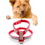 Arnés para perro suave y transpirable de PU con diamantes de imitación, chaleco para mascota, correa para el pecho para perro, correa, collar para perro, tamaño: M