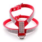 Arnés para perro suave y transpirable de PU con diamantes de imitación, chaleco para mascota, correa para el pecho para perro, correa, collar para perro, tamaño: M - Imagen 2