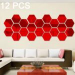 Juego de pegatinas de pared con espejo hexagonal 3D de 12 piezas, tamaño: 10 * 10 cm, Size: 10*10cm (Red)