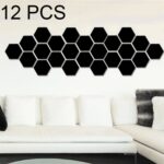 Juego de pegatinas de pared con espejo hexagonal 3D de 12 piezas, tamaño: 4 * 4 cm, Size: 4*4cm (Black)