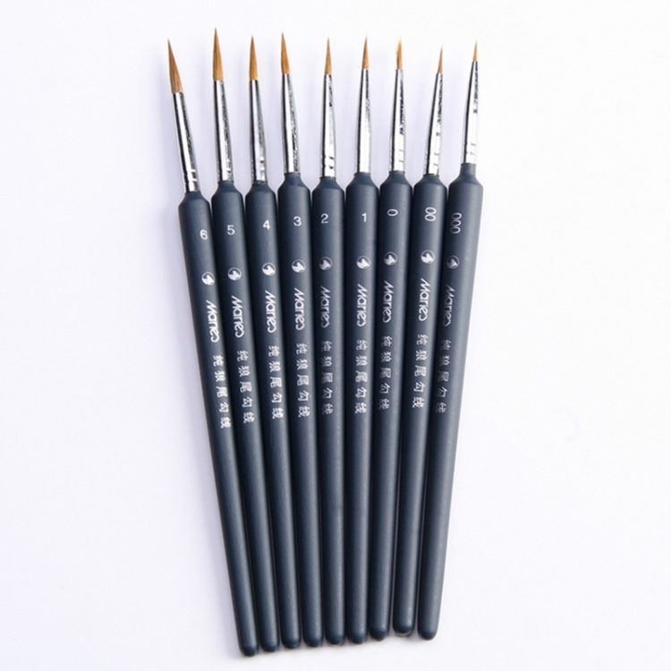 HC8876.jpg 9 unids / set suministros de arte cepillo de pelo de comadreja pincel de línea de gancho de acuarela que representa el lápiz de borde pluma de pintura al óleo - Imagen 1