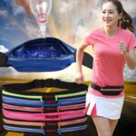 Bolsa de cintura doble de tela de cuero sintético de alta elasticidad impermeable para deportes al aire libre multifuncional con tira reflectante nocturna, entrega de color aleatorio