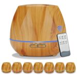 Humidificador ultrasónico con control remoto de grano de madera en forma de melocotón, máquina de aromaterapia, pulverizador automático de alcohol con luces LED, capacidad: 400 ml, enchufe de la UE (color madera oscura), Diamond Light Wood Color - Imagen 3