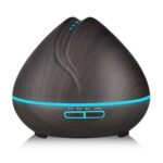 Humidificador ultrasónico con control remoto de grano de madera de diamante, máquina de aromaterapia, pulverizador automático de alcohol con luces LED, capacidad: 400 ml, enchufe de EE. UU. (color madera clara), Peach Shape Dark Wood Color - Imagen 2