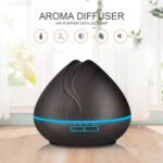 Humidificador ultrasónico con control remoto de grano de madera de diamante, máquina de aromaterapia, pulverizador automático de alcohol con luces LED, capacidad: 400 ml, enchufe de EE. UU. (color madera clara), Peach Shape Dark Wood Color - Imagen 4
