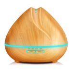 Humidificador ultrasónico con control remoto de grano de madera de diamante, máquina de aromaterapia, pulverizador automático de alcohol con luces LED, capacidad: 400 ml, enchufe de EE. UU. (color madera clara), Peach Shape Light Wood Color - Imagen 2