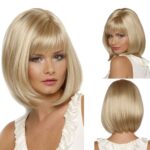 Peluca de corte de pelo Bob de pelo liso corto, tocado de pelo de fibra química para mujeres