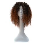 Casco de peluca marrón claro degradado negro europeo y americano con pelo corto y rizado pequeño para mujer