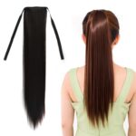 Peluca estilo vendaje con cola de caballo de pelo largo y liso natural para mujer, longitud: 60 cm, 60cm