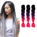Pelucas trenzadas individuales con degradado de color de moda Trenzas grandes de fibra química, longitud: 60 cm (56 morado + azul lago + morado claro), 51