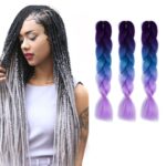 Pelucas trenzadas individuales con degradado de color de moda Trenzas grandes de fibra química, longitud: 60 cm (56 morado + azul lago + morado claro), 56