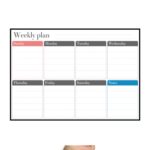 Plan semanal magnético Imán para refrigerador Pizarra blanca magnética PET, tamaño: 29,7 cm x 42 cm, Weekly Plan