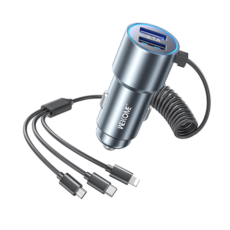 IP7G5444S.jpg WK WP-C44 Pop Digital Series Ciahung 3-en-1 Cargador de coche rápido con cable de 33W Dual-USB, WP-C44 (Black), WP-C44 (Green), WP-C44 (Silver) - Imagen 1