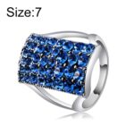 Rectángulo plateado con anillo de cristal azul para mujer (Plata con diamante, EE. UU., Tamaño: 7)