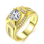Moda Hombre De Negocios Chapado En Oro Blanco De 18 Quilates + Anillo De Diamantes De Circón AAA Para Hombre, Tamaño: 12, Diámetro: 21,4 mm, Perímetro: 67,2 mm