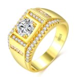 Moda Nuevo estilo Chapado en oro + Anillo de diamantes de imitación con incrustaciones de circonita AAA para hombres, Tamaño: 9, Diámetro: 18.9 mm, Perímetro: 59.5 mm