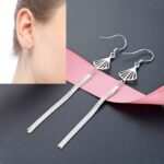 Pendiente de borla de festón largo con gancho de oreja de plata esterlina S925 de moda para mujer