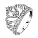 Anillo de circón chapado en platino con forma de corona de princesa reina, tamaño de EE. UU.: 8, diámetro: 18,1 mm, perímetro: 57 mm, 8
