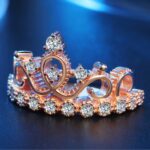 Anillo de circón chapado en oro rosa con forma de corona de princesa reina, tamaño de EE. UU.: 7, diámetro: 17,3 mm, perímetro: 54,4 mm, 7 - Imagen 3
