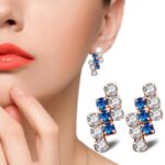 1 par de aretes de cristal de plata esterlina geométricos irregulares de oro de 18 k para mujer, 21 * 9 mm, Blue