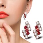 1 par de aretes de cristal de plata esterlina geométricos irregulares de oro de 18 k para mujer, 21 * 9 mm, Red