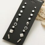 Juego de 9 pares de pendientes de tuerca con tarjeta para mujeres y niñas, Silver
