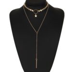 Cadena larga de doble capa con colgante circular para clavícula, borlas de estrellas y lentejuelas hechas a mano, sencilla y Sexy, Double-layer Chain