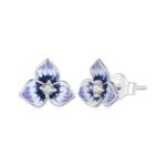 BSE860 Pendientes de tuerca de plata esterlina S925 chapados en oro blanco con circón y pensamiento