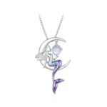 BSN338 Collar de sirena de piedra lunar chapado en oro blanco S925 de plata esterlina