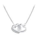 BSN339 Plata esterlina S925 Chapado en oro blanco Zircon Anillo doble Corazón Collar entrelazado