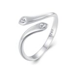 SCR946-E Anillo ajustable con apertura de doble corazón de circón chapado en oro blanco S925 de plata esterlina