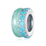 Cuentas de silicona de doble capa de plata de ley S925, accesorios colgantes, cuentas de pulsera DIY, BSC883-TQ