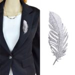 Broche de ramillete de trajes de platino de alta calidad con patrón de plumas de dama simple