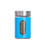 Suministros de cocina del tarro del condimento del vidrio de la tapa del acero inoxidable, Blue