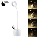 Lámpara de escritorio LED con atenuador táctil de brillo de 3 grados TGX-772, 28 LED Cuello de ganso flexible Diseño de anillo hueco Luz de protección ocular con portalápices / Función de luz nocturna pequeña