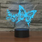 Lámpara de mesa de luz LED colorida con forma de dos mariposas 3D, versión de control remoto de 16 colores