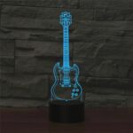 Lámpara de mesa colorida de la luz de la visión del LED de la forma 3D de la guitarra de cinco cuerdas, versión del tacto del USB