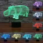 Luz LED de control de interruptor táctil 3D estilo Rhino, Decoloración de 7 colores Lámpara estéreo visual creativa Lámpara de escritorio Luz de noche