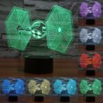 Luz LED de control táctil 3D TIE Fighter Style, Decoloración de 7 colores Lámpara estéreo visual creativa Lámpara de escritorio Luz de noche