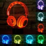 Forma de auricular Control de interruptor táctil 3D Luz LED, Decoloración de 7 colores Lámpara estéreo visual creativa Lámpara de escritorio Luz nocturna