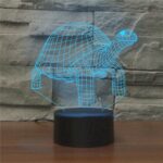 Luz de noche decorativa LED 3D creativa con base negra de tortuga, alimentada por USB y batería