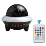 Platillo volador LED, luz de cielo estrellado, Bluetooth, música, proyección de estrellas, luz nocturna con Control remoto, Black