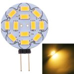 G4 12 LED SMD 5730 360LM 2800-3200K Forma redonda Atenuación continua Bombilla de lámpara con base de pin de luz de ahorro de energía, DC 12V, G4 12 LEDs SMD 5730 360LM