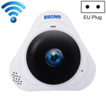 ESCAM Q8 960P Lente ojo de pez de 360 grados Cámara IP WiFi de 1.3MP, compatible con detección de movimiento / visión nocturna, distancia IR: 5-10 m, enchufe AU, Q8 EU Plug