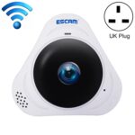 ESCAM Q8 960P Lente ojo de pez de 360 grados Cámara IP WiFi de 1.3MP, compatible con detección de movimiento / visión nocturna, distancia IR: 5-10 m, enchufe AU, Q8 UK Plug